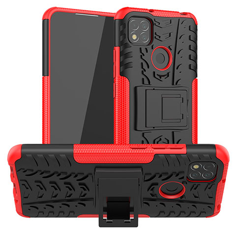 Custodia Silicone e Plastica Opaca Cover con Supporto JX1 per Xiaomi Redmi 9C NFC Rosso