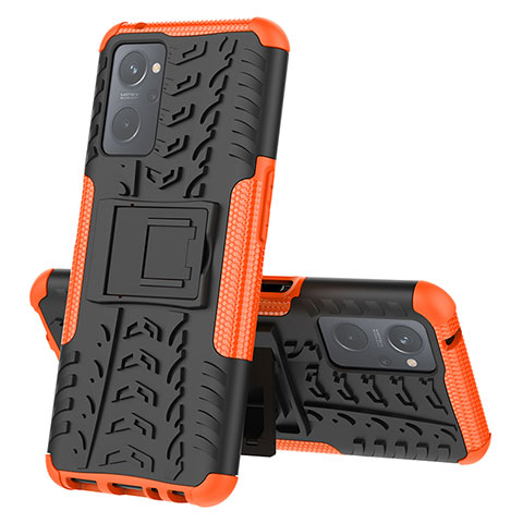 Custodia Silicone e Plastica Opaca Cover con Supporto JX2 per Realme 9i 4G Arancione