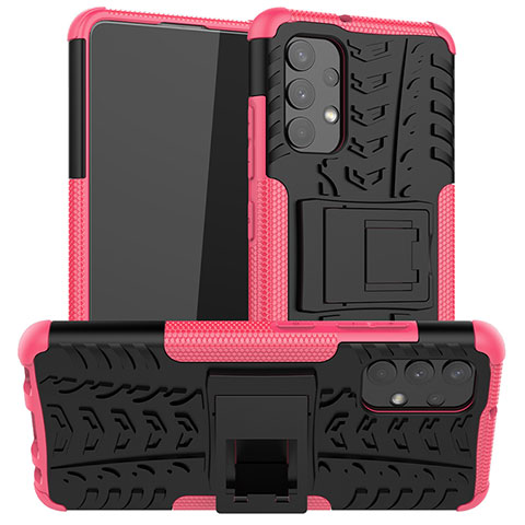 Custodia Silicone e Plastica Opaca Cover con Supporto JX2 per Samsung Galaxy M32 5G Rosa Caldo