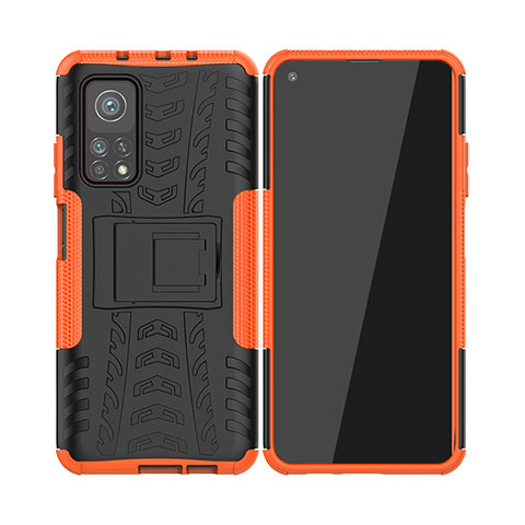 Custodia Silicone e Plastica Opaca Cover con Supporto JX2 per Xiaomi Mi 10T Pro 5G Arancione