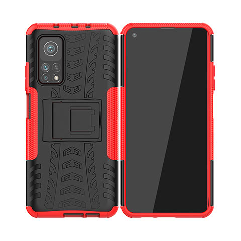Custodia Silicone e Plastica Opaca Cover con Supporto JX2 per Xiaomi Redmi K30S 5G Rosso