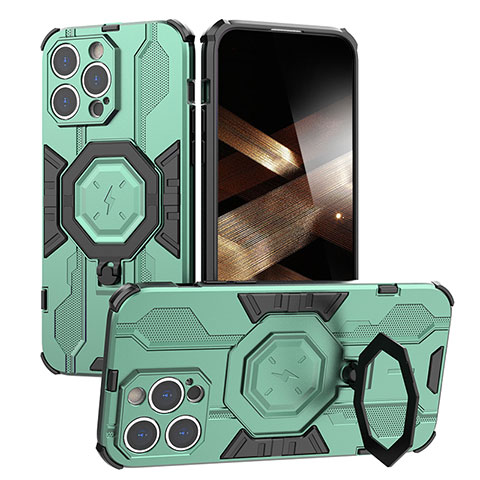 Custodia Silicone e Plastica Opaca Cover con Supporto K01C per Apple iPhone 14 Pro Max Verde