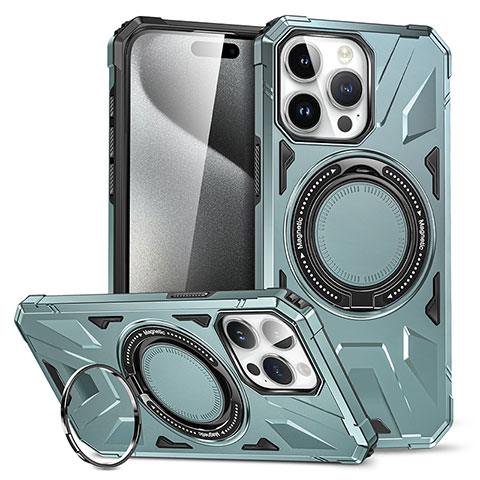 Custodia Silicone e Plastica Opaca Cover con Supporto K02C per Apple iPhone 14 Pro Max Verde Pastello