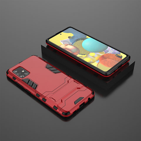 Custodia Silicone e Plastica Opaca Cover con Supporto KC1 per Samsung Galaxy A51 4G Rosso