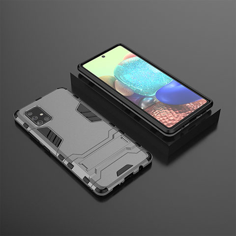 Custodia Silicone e Plastica Opaca Cover con Supporto KC1 per Samsung Galaxy A71 5G Grigio