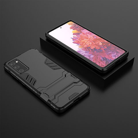 Custodia Silicone e Plastica Opaca Cover con Supporto KC1 per Samsung Galaxy S20 Lite 5G Nero
