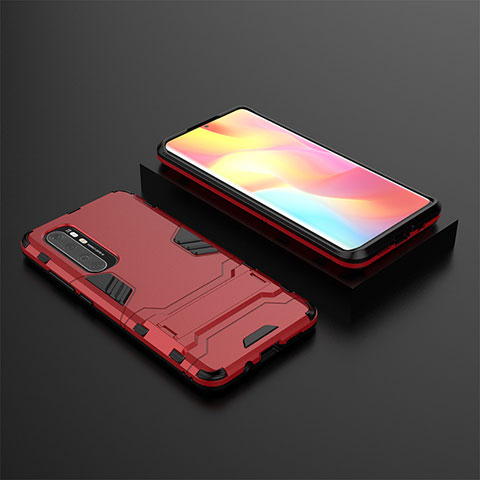 Custodia Silicone e Plastica Opaca Cover con Supporto KC1 per Xiaomi Mi Note 10 Lite Rosso