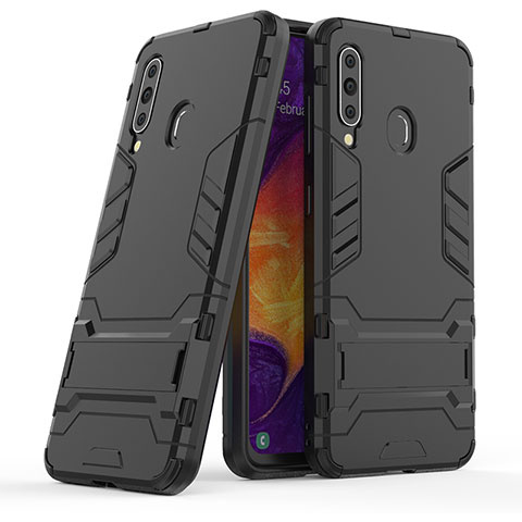 Custodia Silicone e Plastica Opaca Cover con Supporto KC2 per Samsung Galaxy A60 Nero