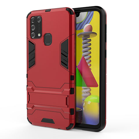 Custodia Silicone e Plastica Opaca Cover con Supporto KC2 per Samsung Galaxy M21s Rosso