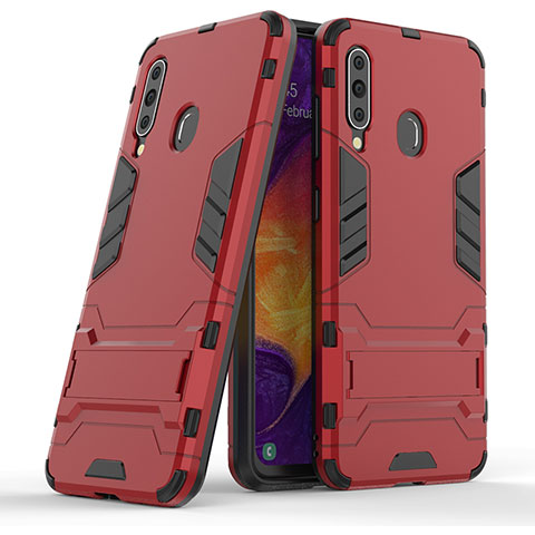 Custodia Silicone e Plastica Opaca Cover con Supporto KC2 per Samsung Galaxy M40 Rosso