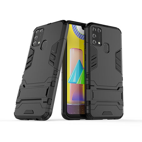 Custodia Silicone e Plastica Opaca Cover con Supporto KC3 per Samsung Galaxy M31 Prime Edition Nero