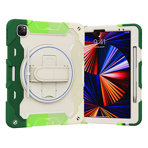 Custodia Silicone e Plastica Opaca Cover con Supporto L03 per Apple iPad Pro 12.9 (2020) Verde