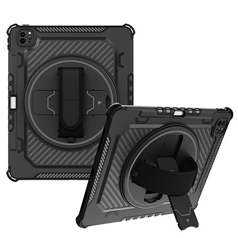 Custodia Silicone e Plastica Opaca Cover con Supporto L06 per Apple iPad Pro 12.9 (2020) Nero
