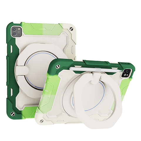 Custodia Silicone e Plastica Opaca Cover con Supporto L12 per Apple iPad Pro 11 (2020) Verde