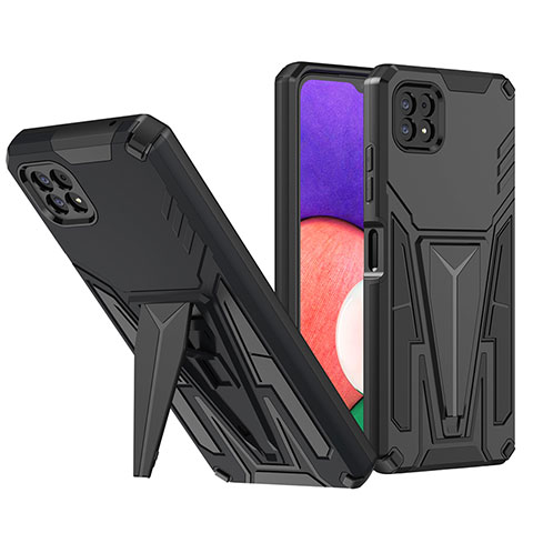 Custodia Silicone e Plastica Opaca Cover con Supporto MQ1 per Samsung Galaxy A22 5G Nero