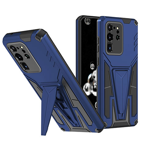 Custodia Silicone e Plastica Opaca Cover con Supporto MQ1 per Samsung Galaxy S20 Ultra 5G Blu