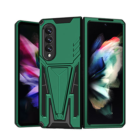 Custodia Silicone e Plastica Opaca Cover con Supporto MQ1 per Samsung Galaxy Z Fold3 5G Verde