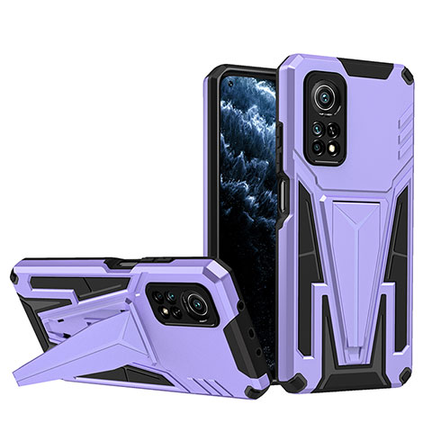 Custodia Silicone e Plastica Opaca Cover con Supporto MQ1 per Xiaomi Mi 10T 5G Viola