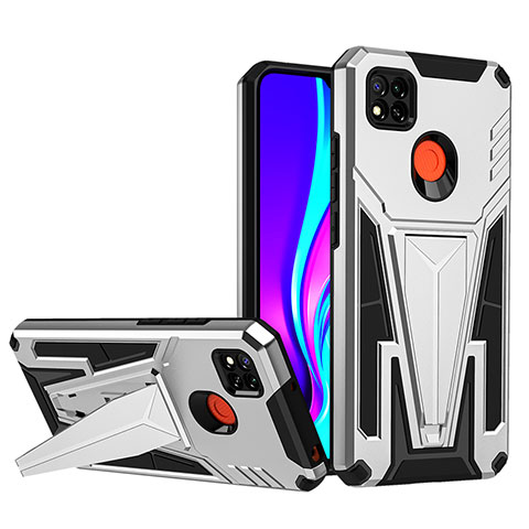 Custodia Silicone e Plastica Opaca Cover con Supporto MQ1 per Xiaomi Redmi 9 India Argento