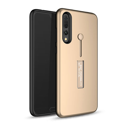 Custodia Silicone e Plastica Opaca Cover con Supporto P01 per Huawei P20 Pro Oro