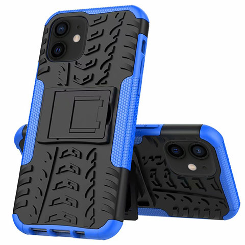 Custodia Silicone e Plastica Opaca Cover con Supporto per Apple iPhone 12 Mini Blu