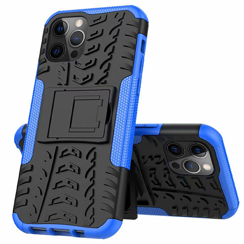 Custodia Silicone e Plastica Opaca Cover con Supporto per Apple iPhone 12 Pro Blu