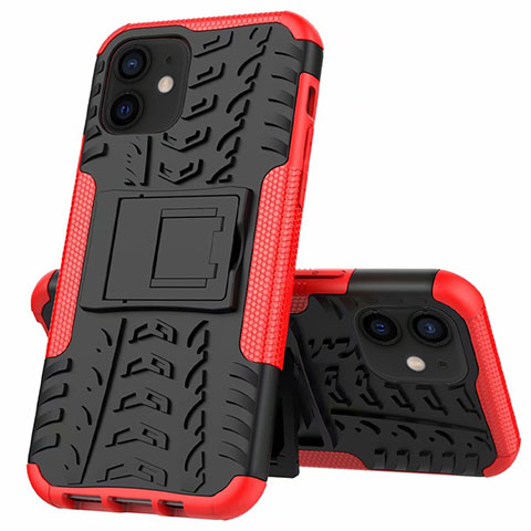 Custodia Silicone e Plastica Opaca Cover con Supporto per Apple iPhone 12 Rosso