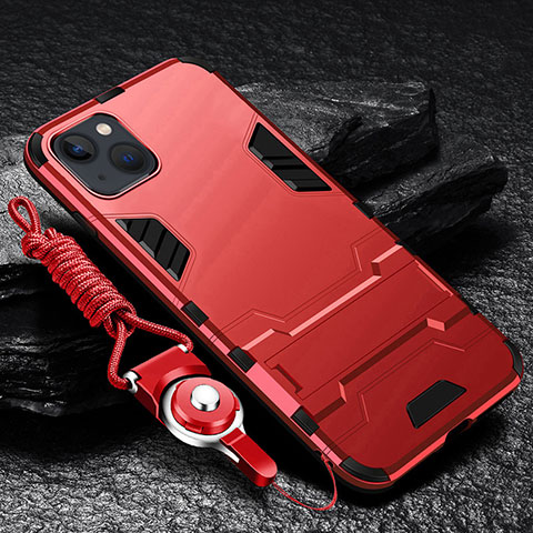Custodia Silicone e Plastica Opaca Cover con Supporto per Apple iPhone 13 Mini Rosso