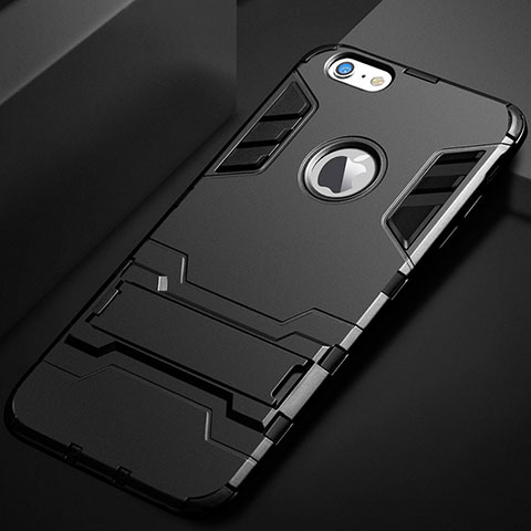 Custodia Silicone e Plastica Opaca Cover con Supporto per Apple iPhone 6 Nero