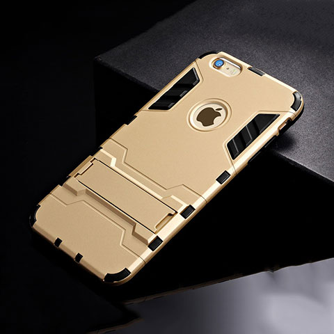 Custodia Silicone e Plastica Opaca Cover con Supporto per Apple iPhone 6 Plus Oro