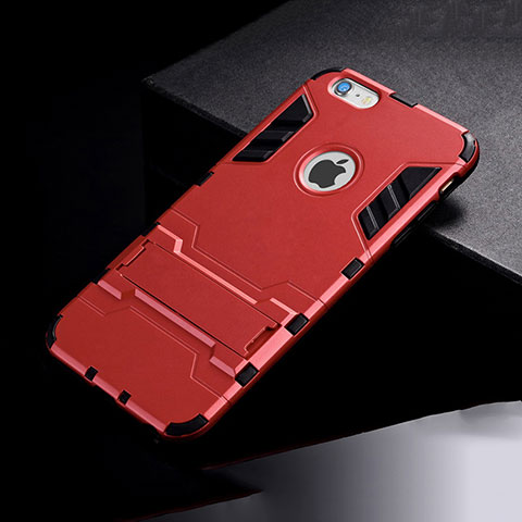 Custodia Silicone e Plastica Opaca Cover con Supporto per Apple iPhone 6 Plus Rosso