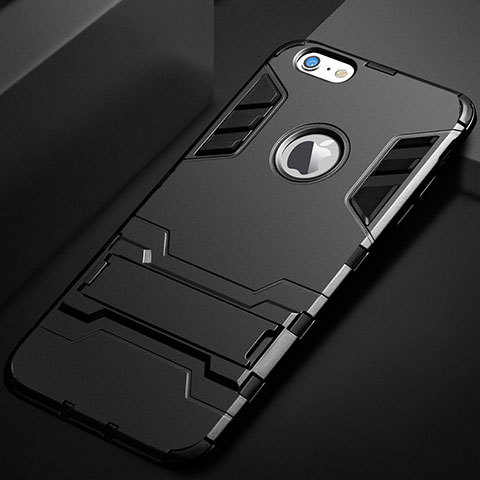 Custodia Silicone e Plastica Opaca Cover con Supporto per Apple iPhone 6S Plus Nero