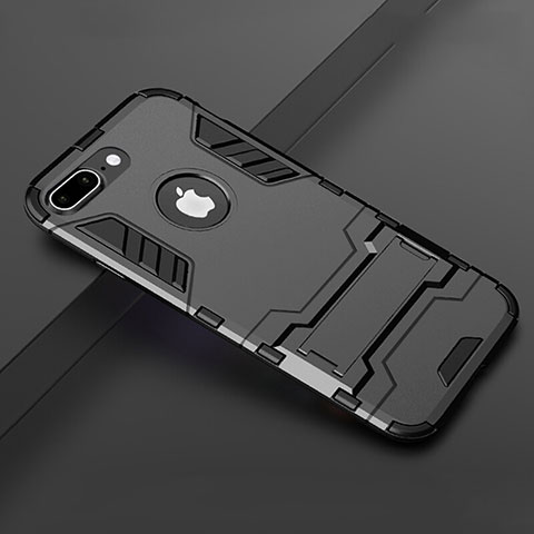 Custodia Silicone e Plastica Opaca Cover con Supporto per Apple iPhone 7 Plus Nero