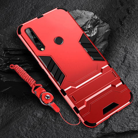 Custodia Silicone e Plastica Opaca Cover con Supporto per Huawei Enjoy 10 Plus Rosso