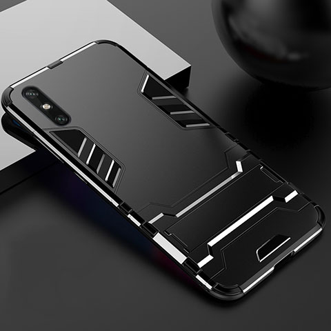 Custodia Silicone e Plastica Opaca Cover con Supporto per Huawei Enjoy 10e Nero