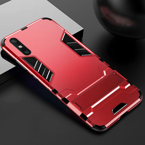 Custodia Silicone e Plastica Opaca Cover con Supporto per Huawei Enjoy 10e Rosso