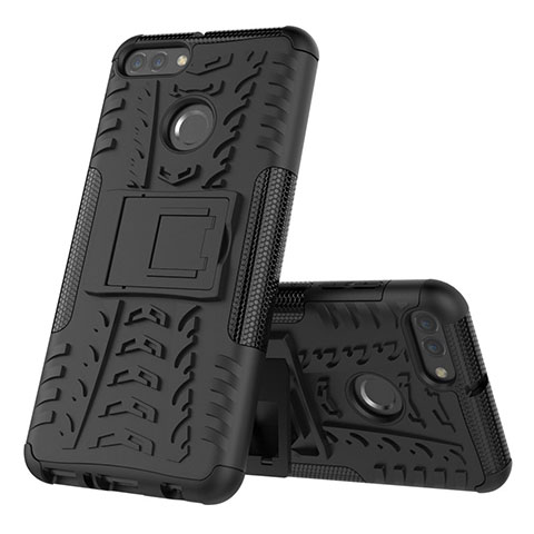 Custodia Silicone e Plastica Opaca Cover con Supporto per Huawei Enjoy 8 Plus Nero