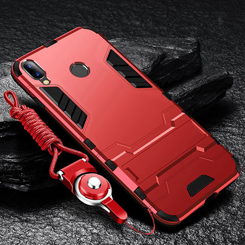 Custodia Silicone e Plastica Opaca Cover con Supporto per Huawei Enjoy 9 Plus Rosso