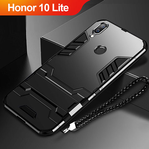 Custodia Silicone e Plastica Opaca Cover con Supporto per Huawei Honor 10 Lite Nero