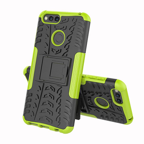 Custodia Silicone e Plastica Opaca Cover con Supporto per Huawei Honor 7A Verde