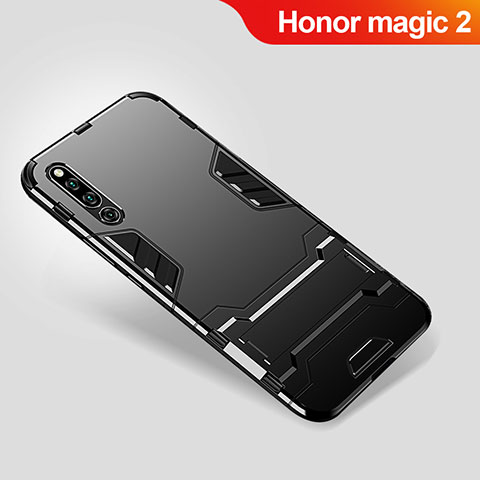 Custodia Silicone e Plastica Opaca Cover con Supporto per Huawei Honor Magic 2 Nero