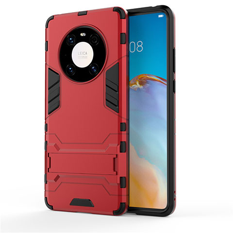 Custodia Silicone e Plastica Opaca Cover con Supporto per Huawei Mate 40 Pro Rosso