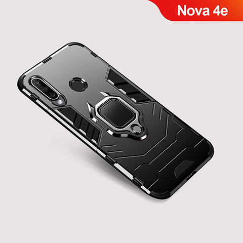 Custodia Silicone e Plastica Opaca Cover con Supporto per Huawei Nova 4e Nero