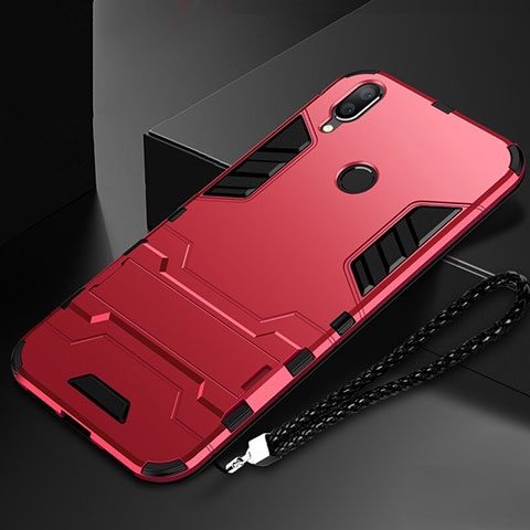 Custodia Silicone e Plastica Opaca Cover con Supporto per Huawei Nova Lite 3 Rosso