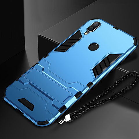 Custodia Silicone e Plastica Opaca Cover con Supporto per Huawei P Smart (2019) Cielo Blu