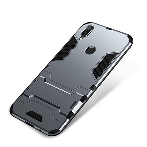 Custodia Silicone e Plastica Opaca Cover con Supporto per Huawei P Smart+ Plus Grigio