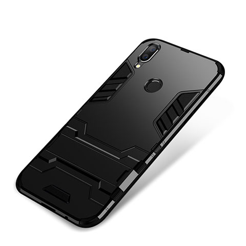 Custodia Silicone e Plastica Opaca Cover con Supporto per Huawei P Smart+ Plus Nero