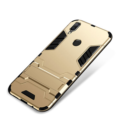 Custodia Silicone e Plastica Opaca Cover con Supporto per Huawei P Smart+ Plus Oro