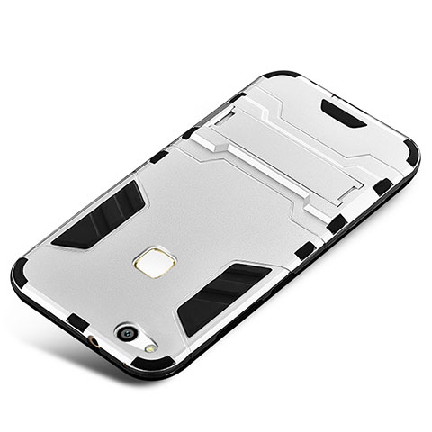 Custodia Silicone e Plastica Opaca Cover con Supporto per Huawei P10 Lite Argento