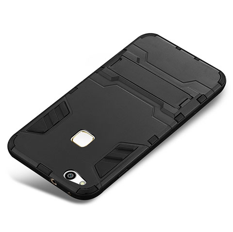 Custodia Silicone e Plastica Opaca Cover con Supporto per Huawei P10 Lite Nero